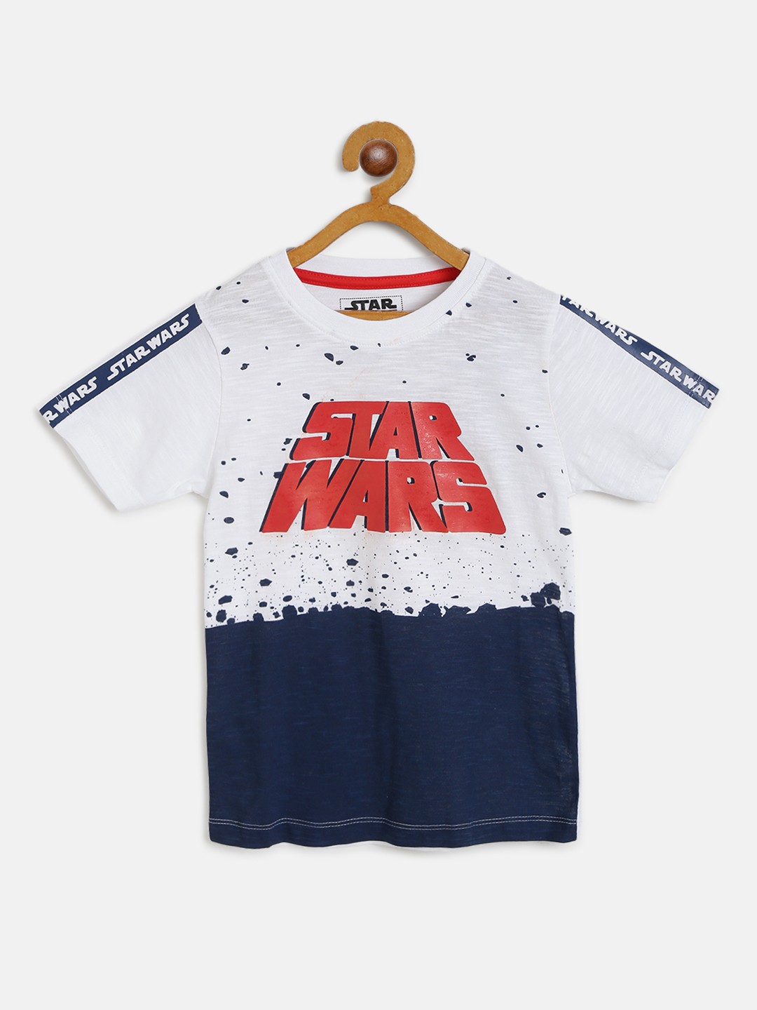 

YK Star Wars Boys White & Navy Star Wars Print Round Neck T-shirt