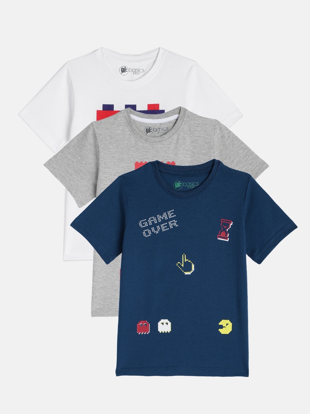 

YK Basics Boys Pack of 3 Printed T-shirts, Grey