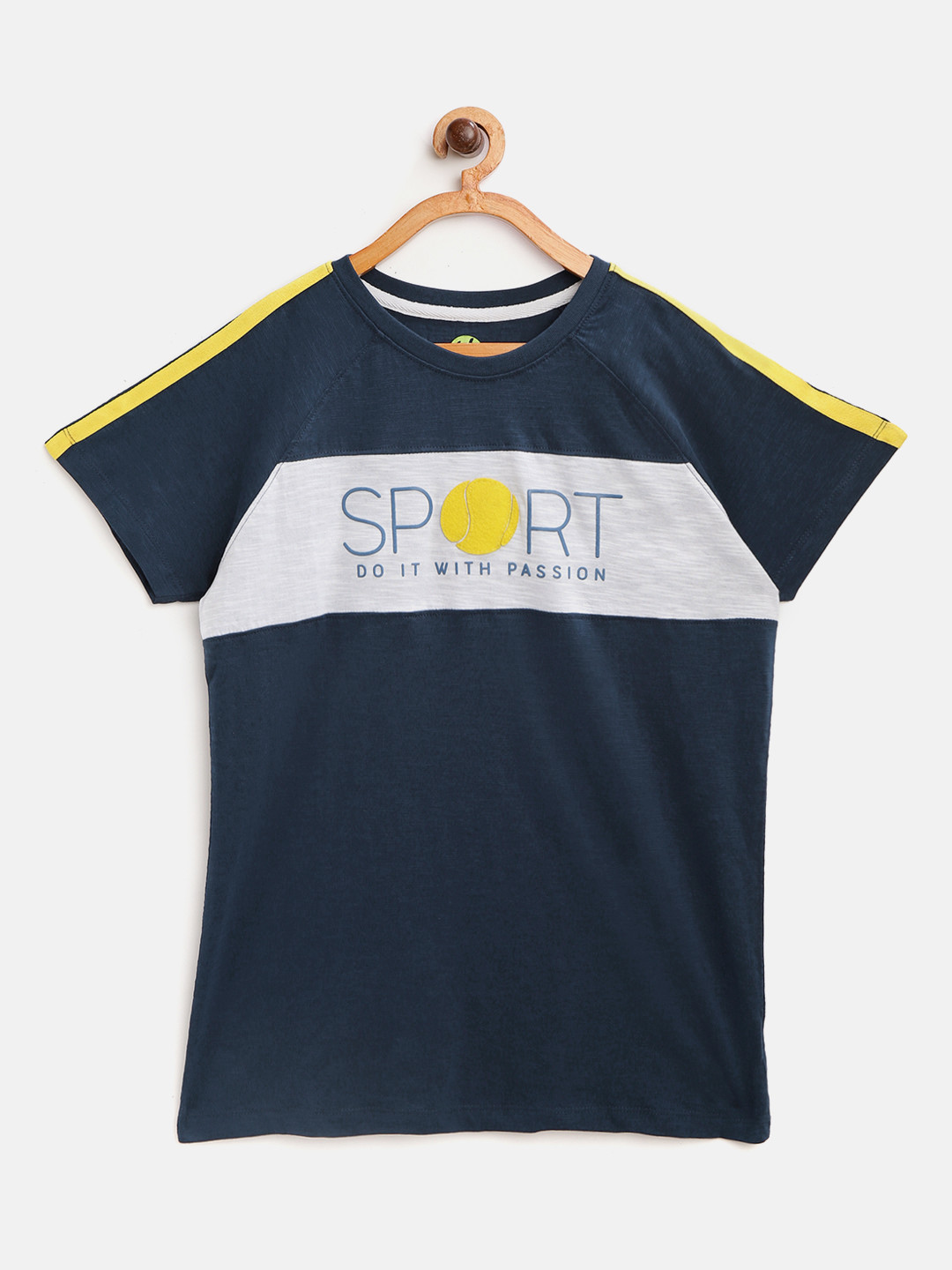 

YK Boys Navy Blue & White Printed Round Neck T-shirt