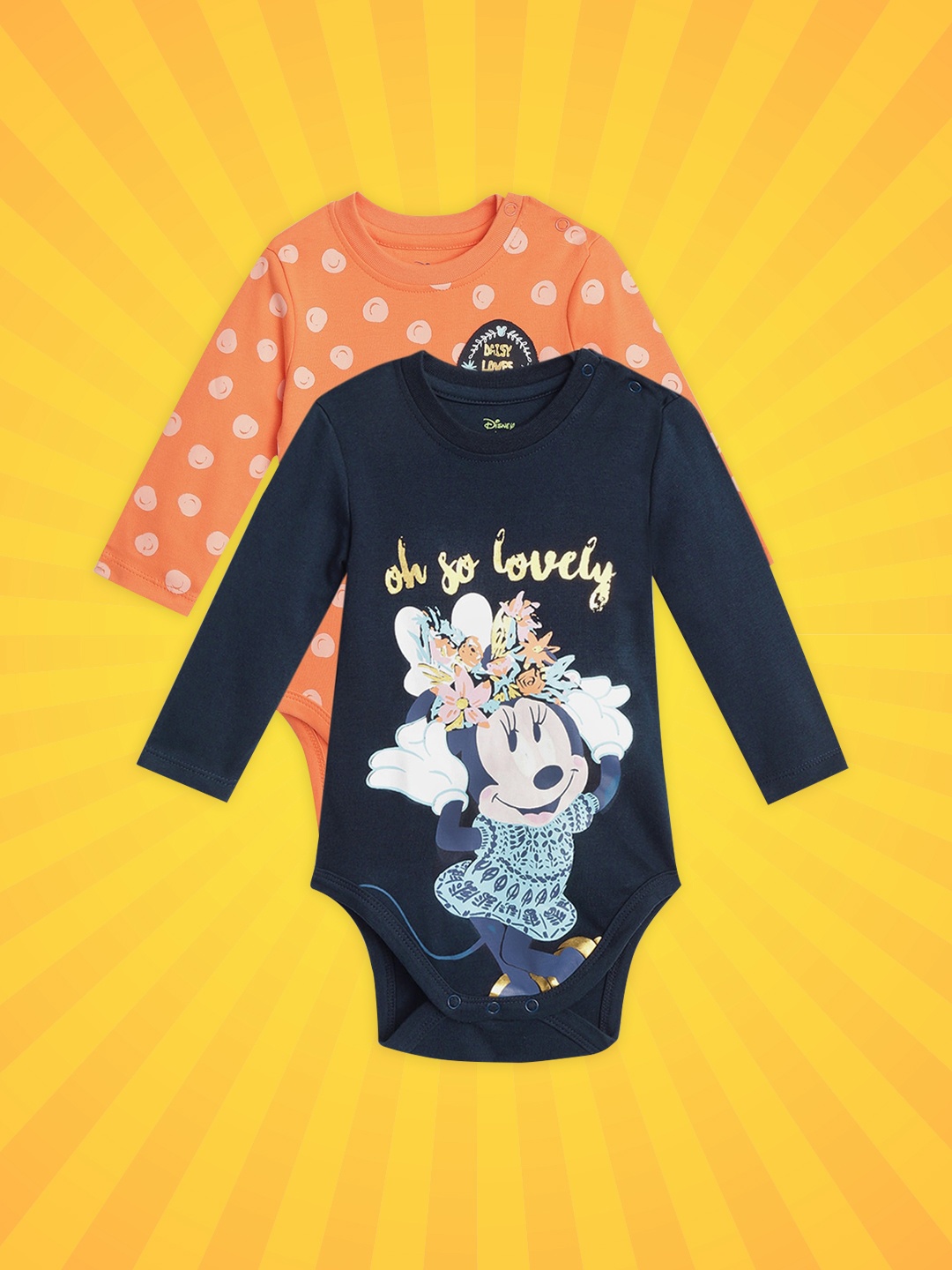

YK Disney Girls Pack of 2 Minnie Printed Bodysuits, Navy blue