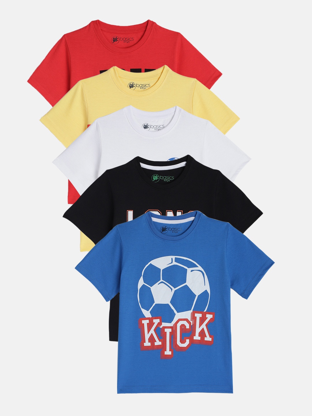 

YK Basics Boys Pack of 5 Printed T-shirts, Black