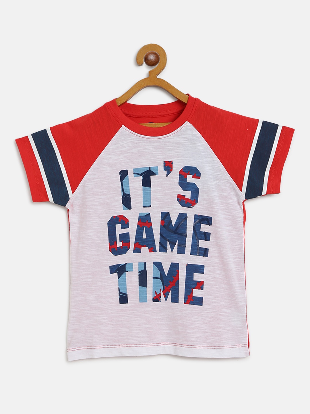 

YK Boys Off-White Red Printed Round Neck Pure Cotton T-shirt
