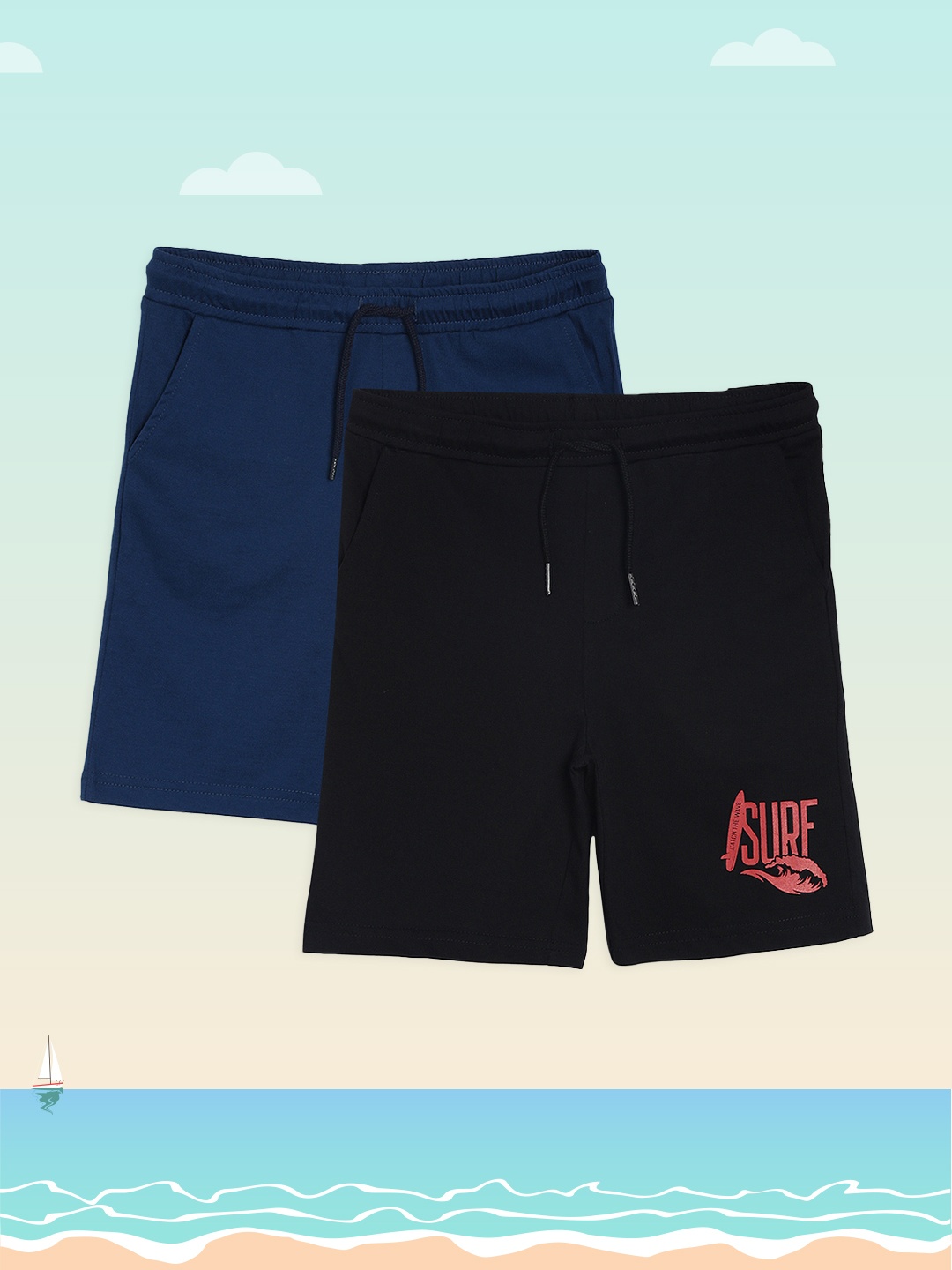 

YK Basics Boys Pack of 2 Regular Fit Shorts, Blue