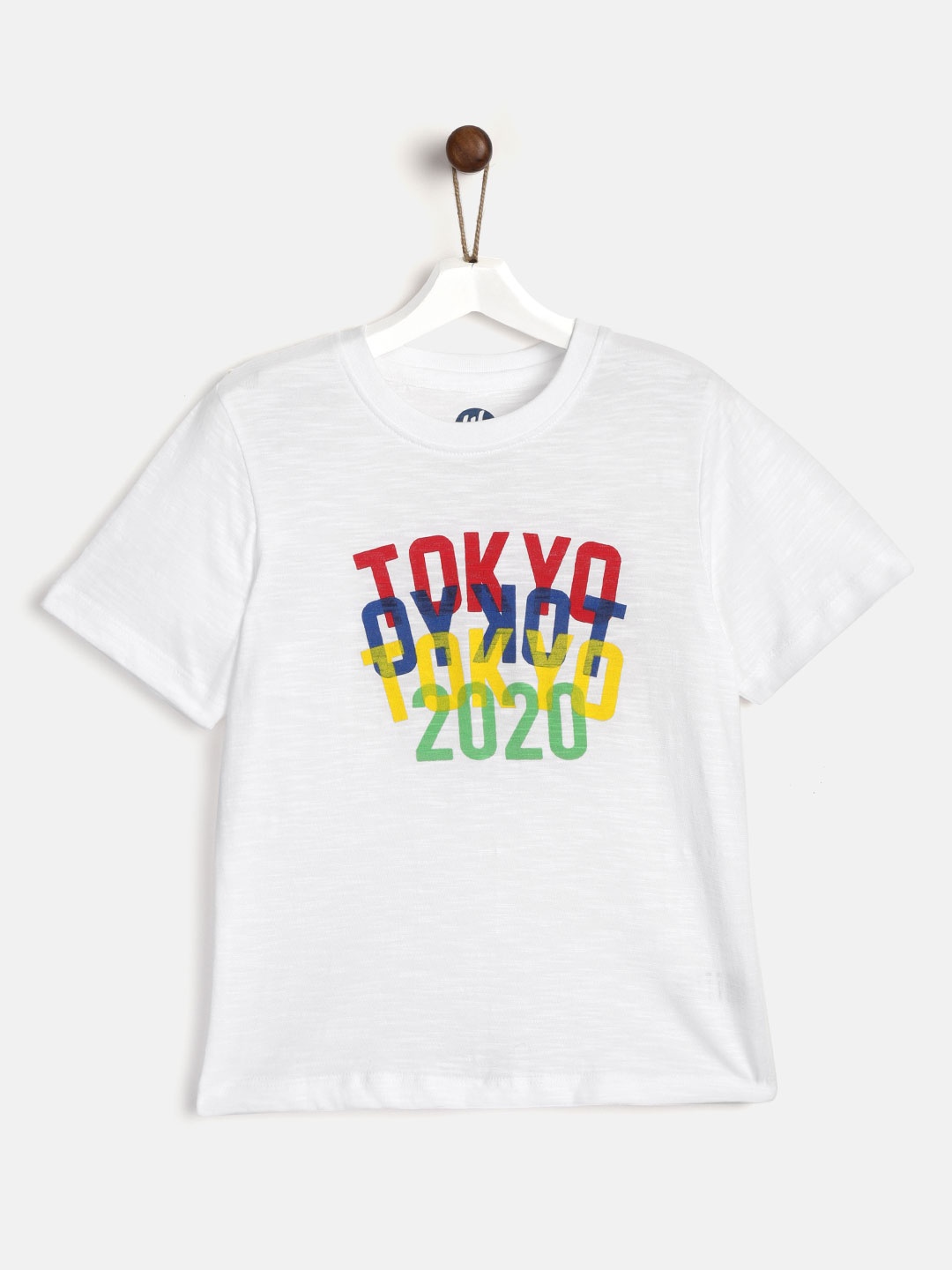 

YK Boys White Printed Round Neck T-shirt