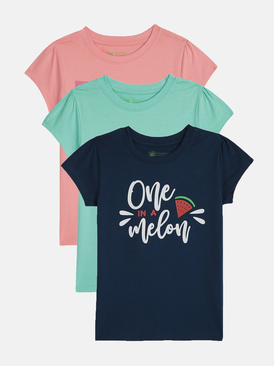 

YK Basics Girls Pack Of 3 Printed Round Neck T-shirts, Navy blue