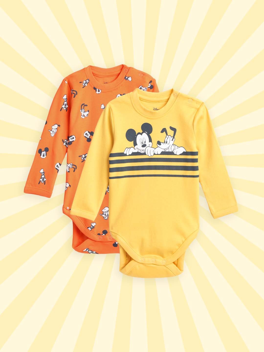

YK Disney Boys Pack of 2 Mickey & Friends Printed Bodysuits, Yellow