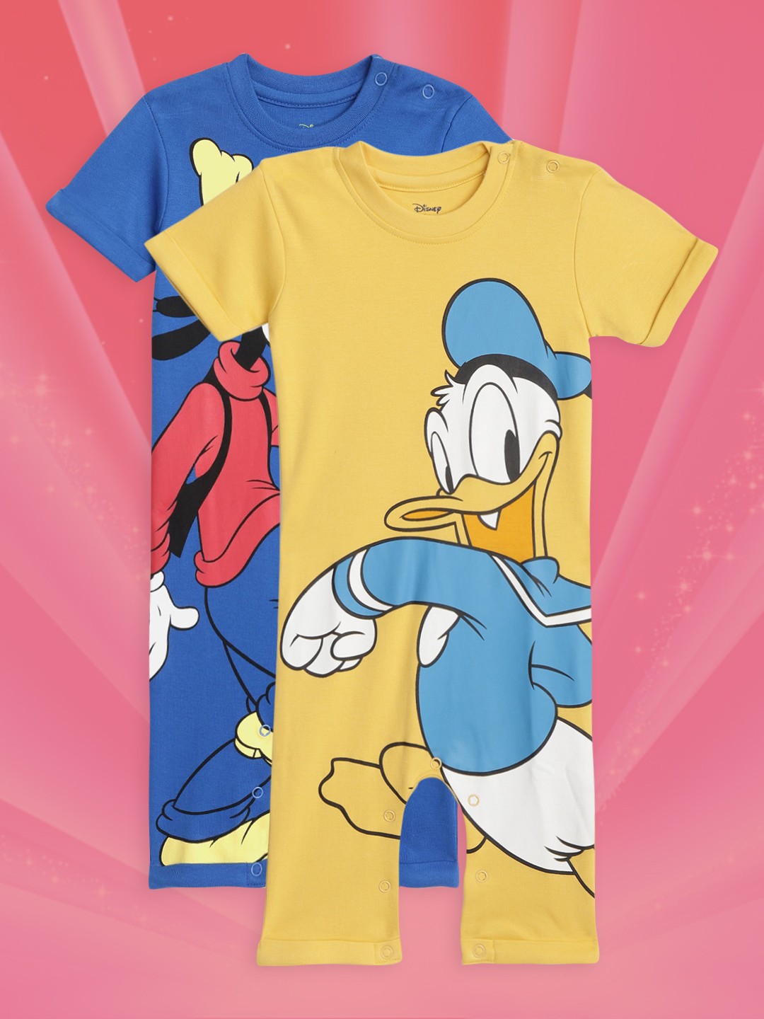 

YK Disney Boys Pack of 2 Goofy and Donald Duck Printed Rompers, Yellow