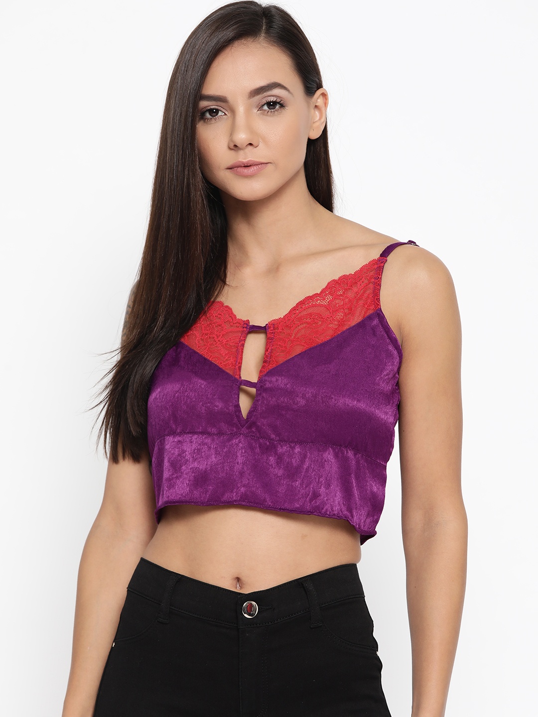 

EROTISSCH Women Purple Solid Satin Bralette Top