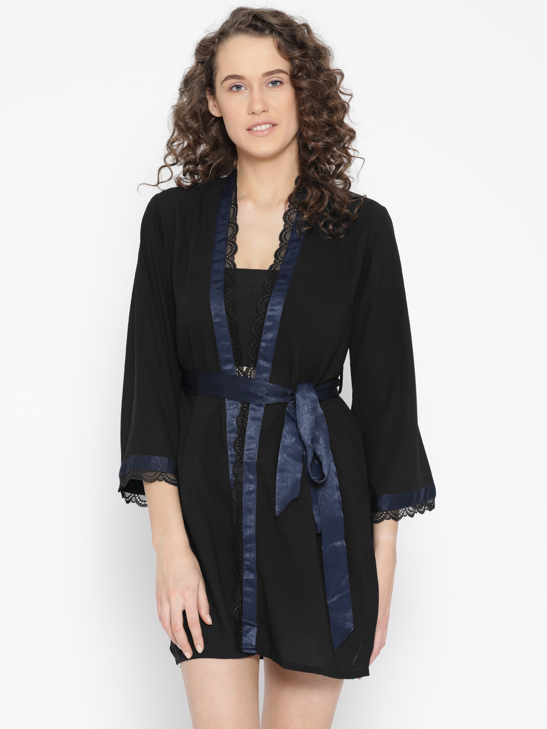 

EROTISSCH Women Black Solid Robe