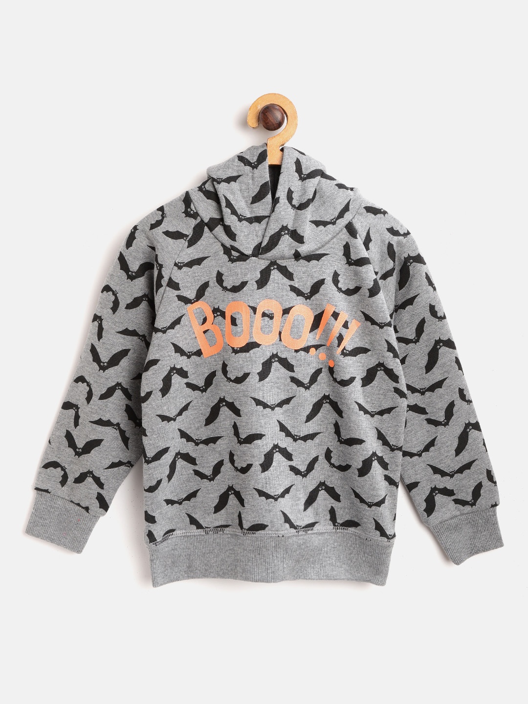 

COOL CLUB Boys Grey Melange & Black Printed Hooded Sweatshirt