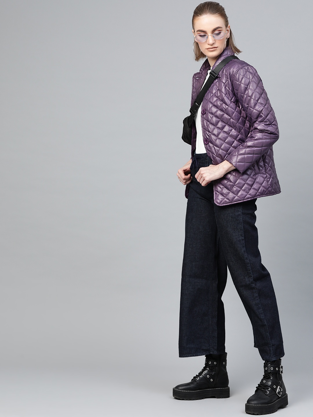 

SASSAFRAS Women Purple Solid Quilted Jacket