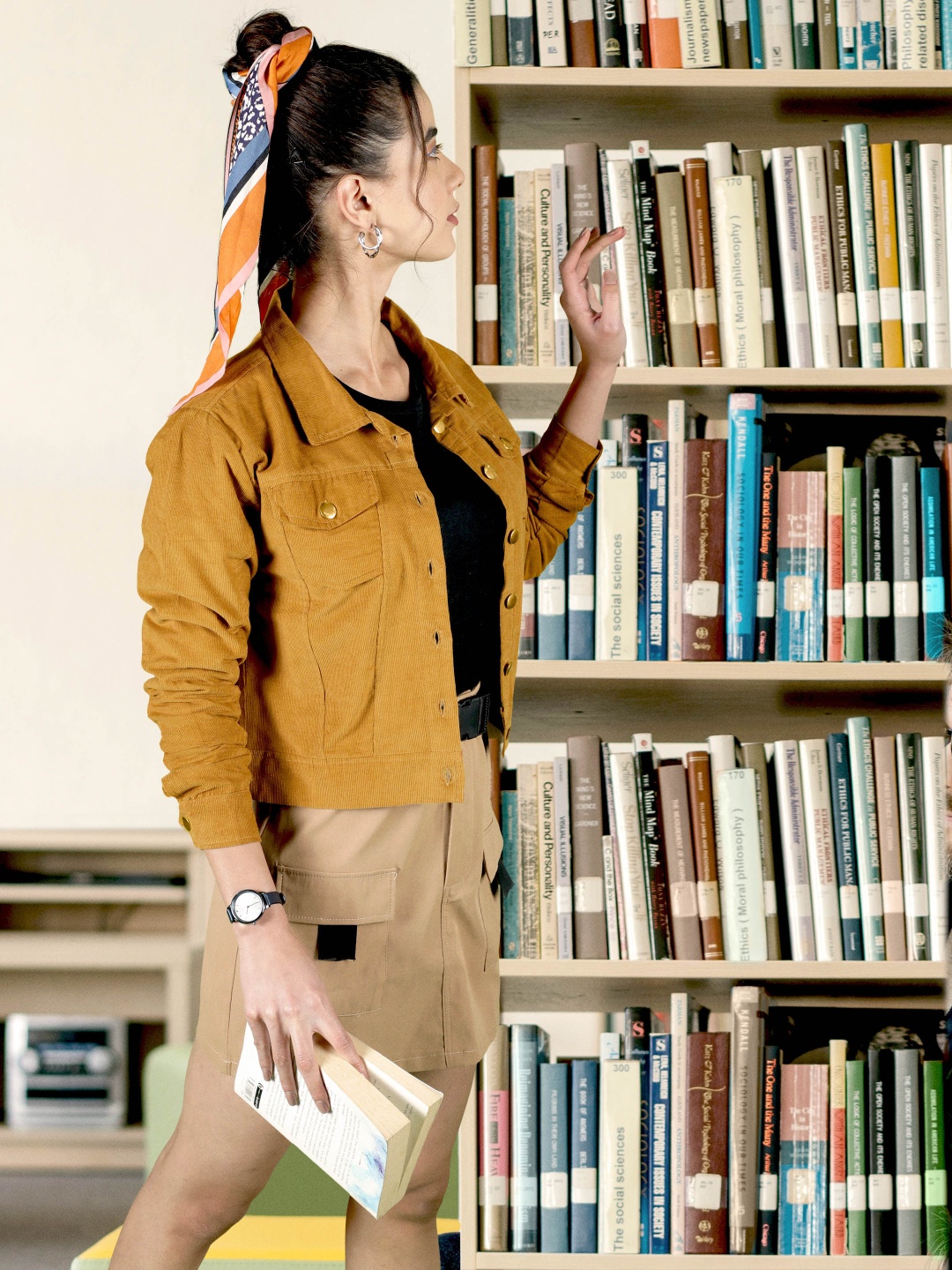 

SASSAFRAS Women Mustard Brown Solid Corduroy Jacket