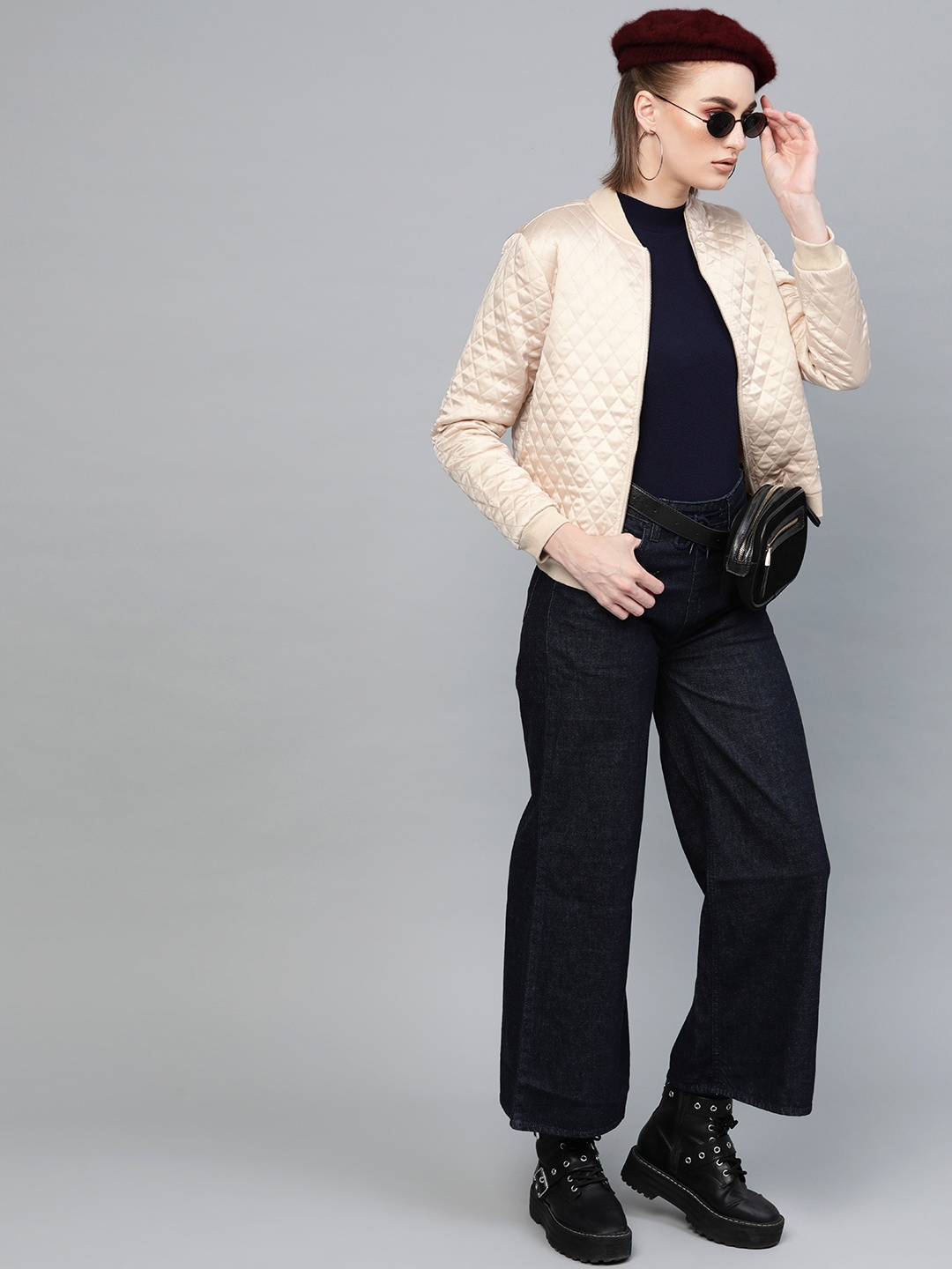 

SASSAFRAS Women Cream-Coloured Solid Quilted Jacket