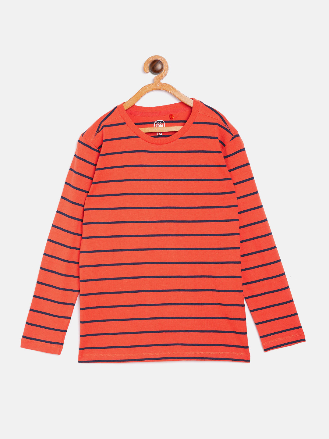 

COOL CLUB Boys Orange Navy Blue Striped Round Neck Pure Cotton T-shirt