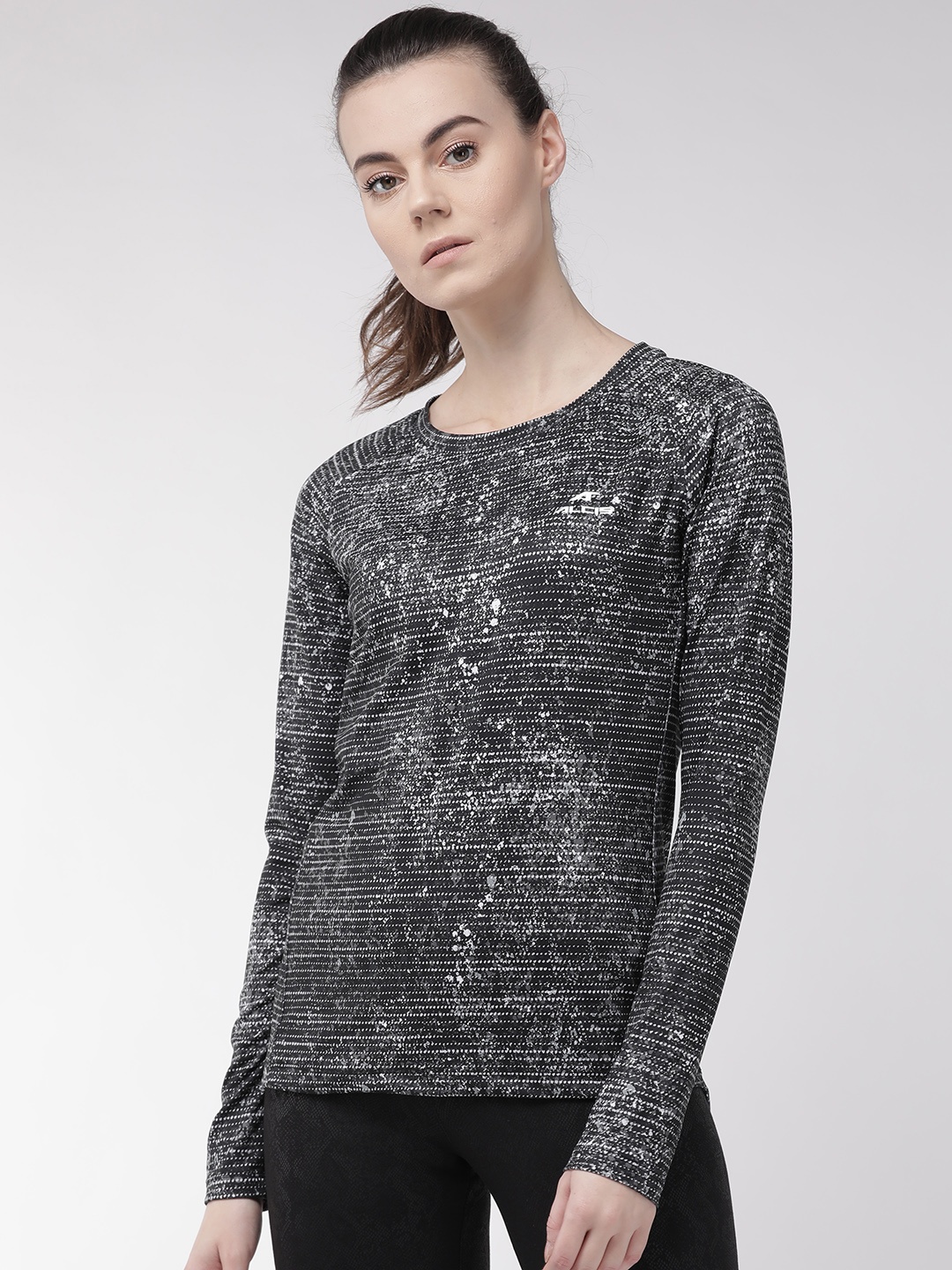 

Alcis Women Charcoal Grey & Off-White Printed T-Shirt