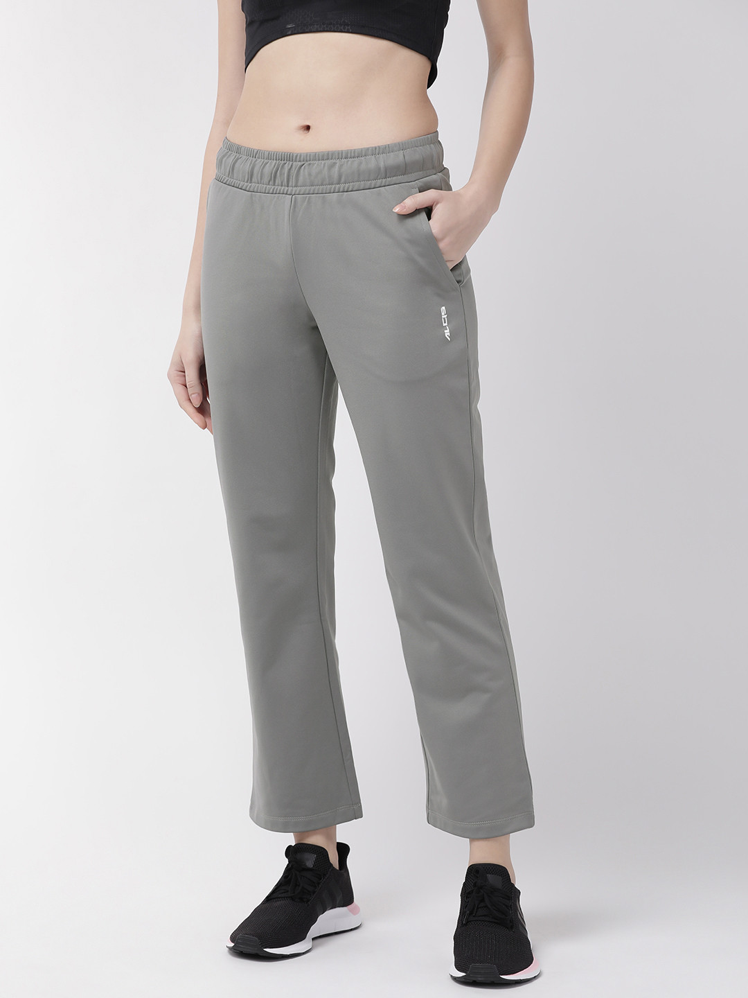 

Alcis Women Charcoal Grey Solid Cropped Track Pants