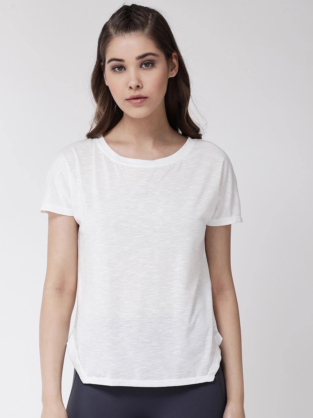 

Fitkin Women White Solid Round Neck Lightweight Training Pure Cotton T-shirt