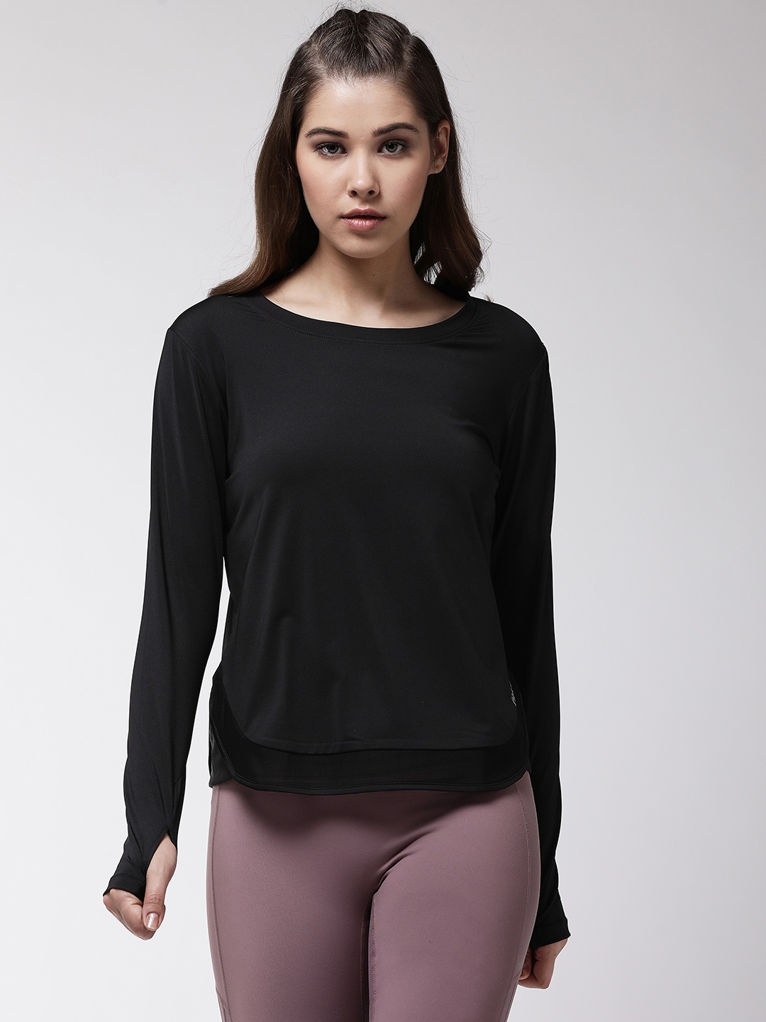 

Fitkin Women Black Solid Round Neck Running T-shirt