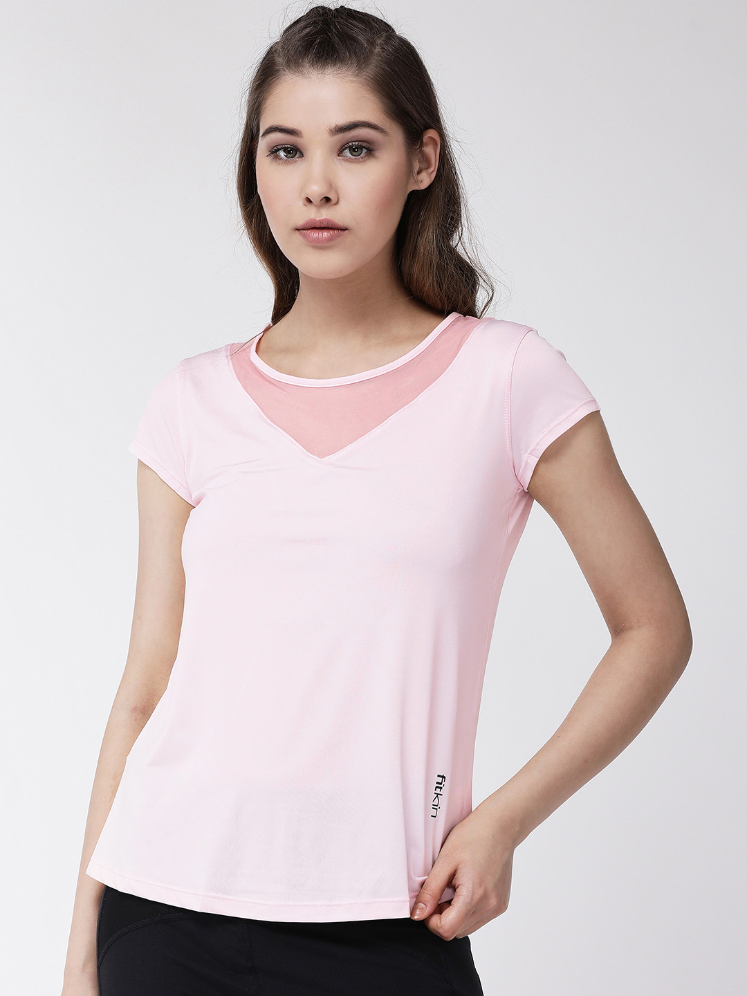 

Fitkin Women Pink Solid Semi-Sheer Quick Dry Training Top