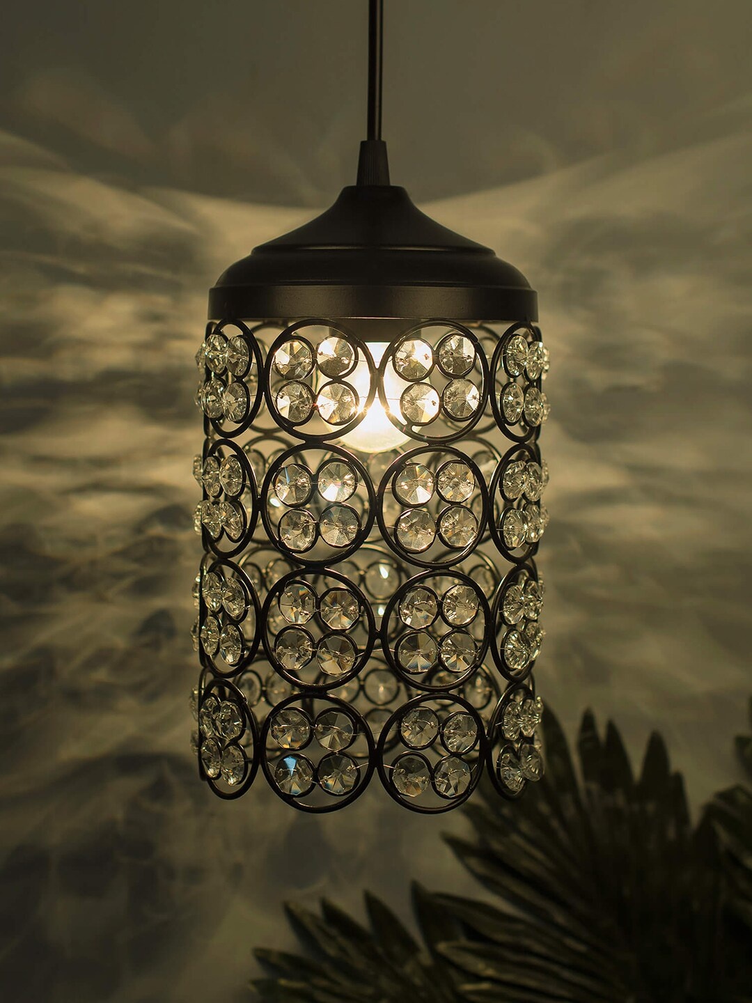 

Homesake Black & White Textured Handcrafted Quad Crystal Hanging Light