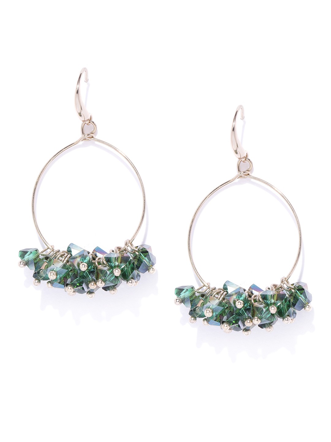 

Forever New Green & Gold-Toned Beaded Oval Drop Earrings