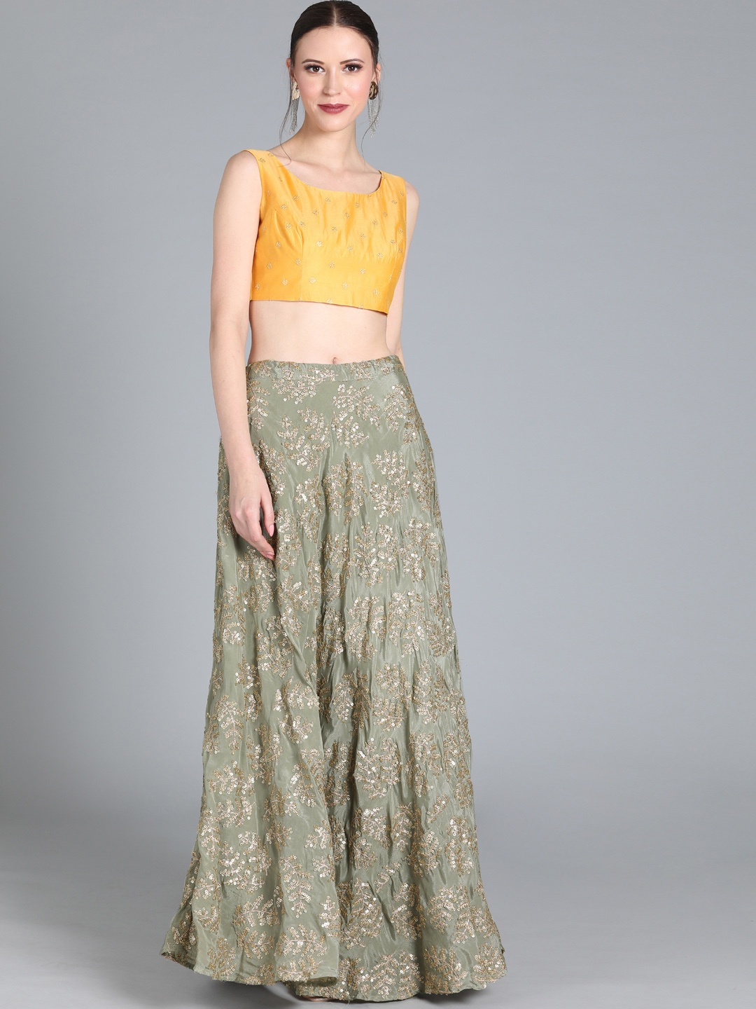 

EthnoVogue Mustard Yellow & Grey Made to Measure Lehenga with Blouse