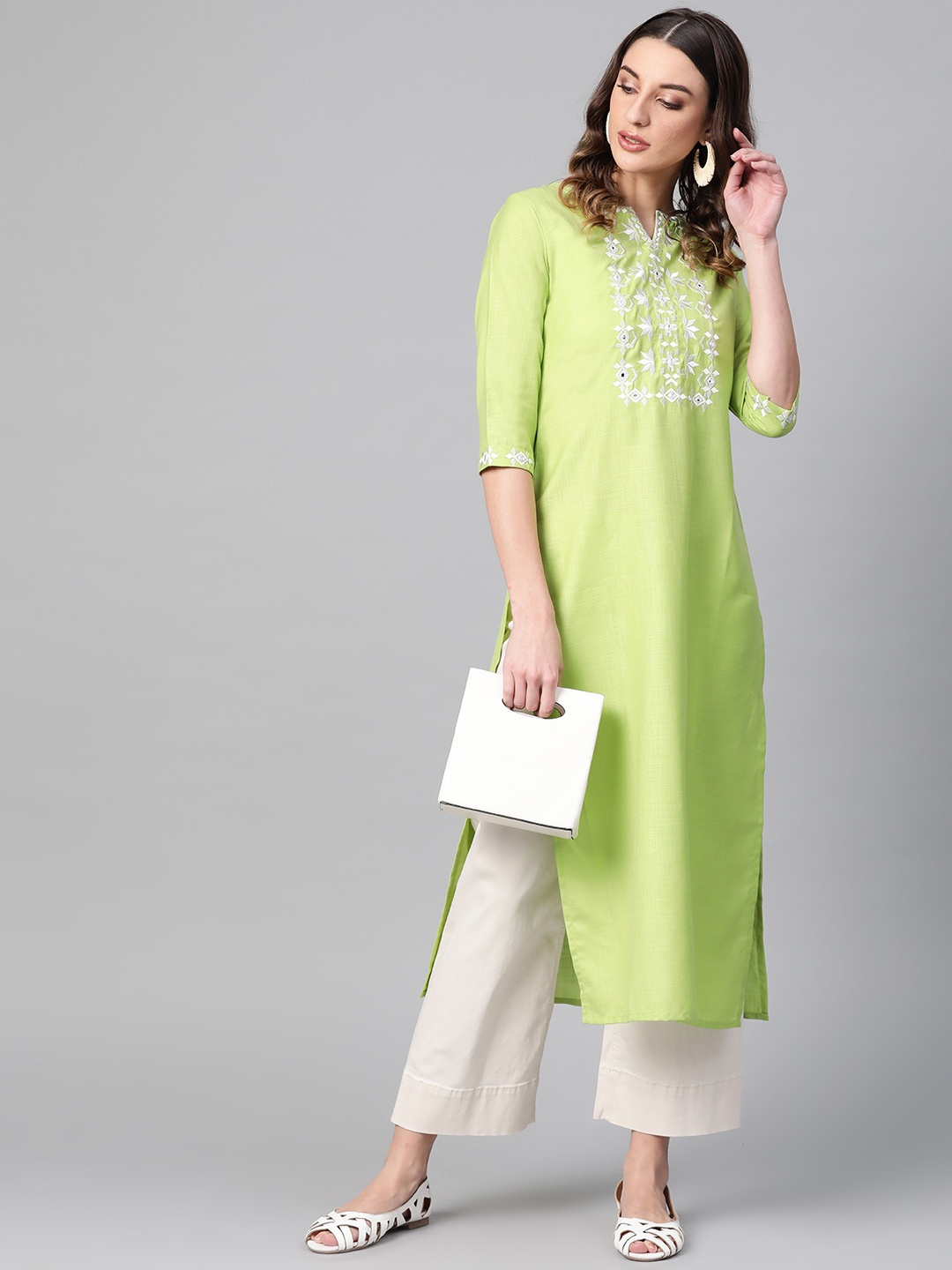 

Libas Women Green Yoke Design Straight Kurta
