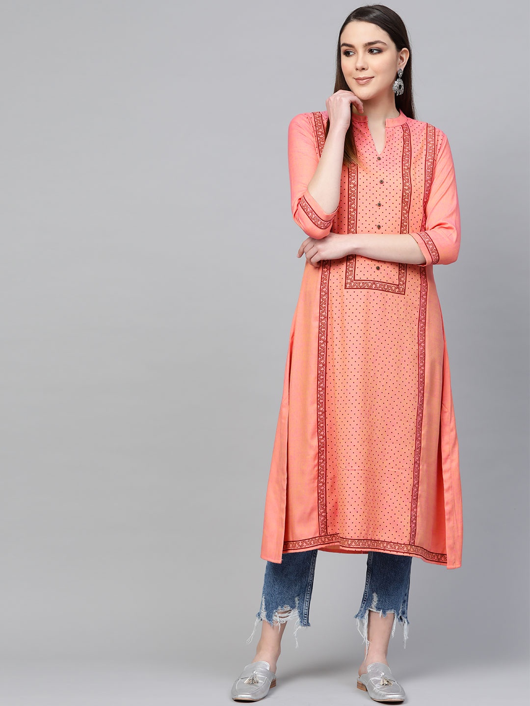 

Libas Women Pink & Maroon Printed A-Line Kurta