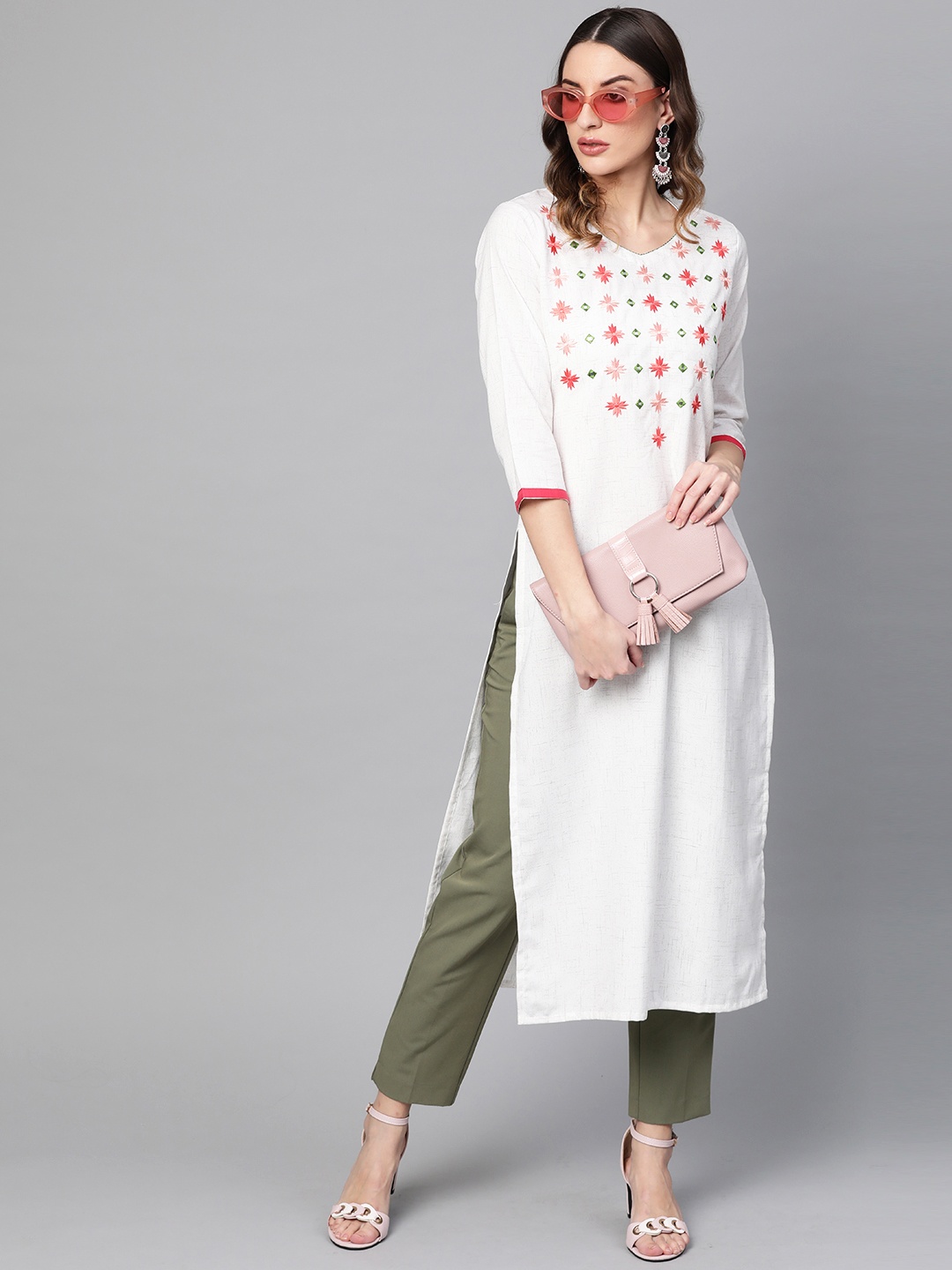 

Libas Women Off-White Yoke Design Straight Kurta