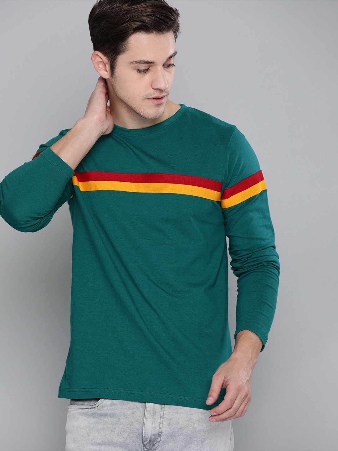 

DILLINGER Men Teal Green Solid Round Neck Pure Cotton T-shirt