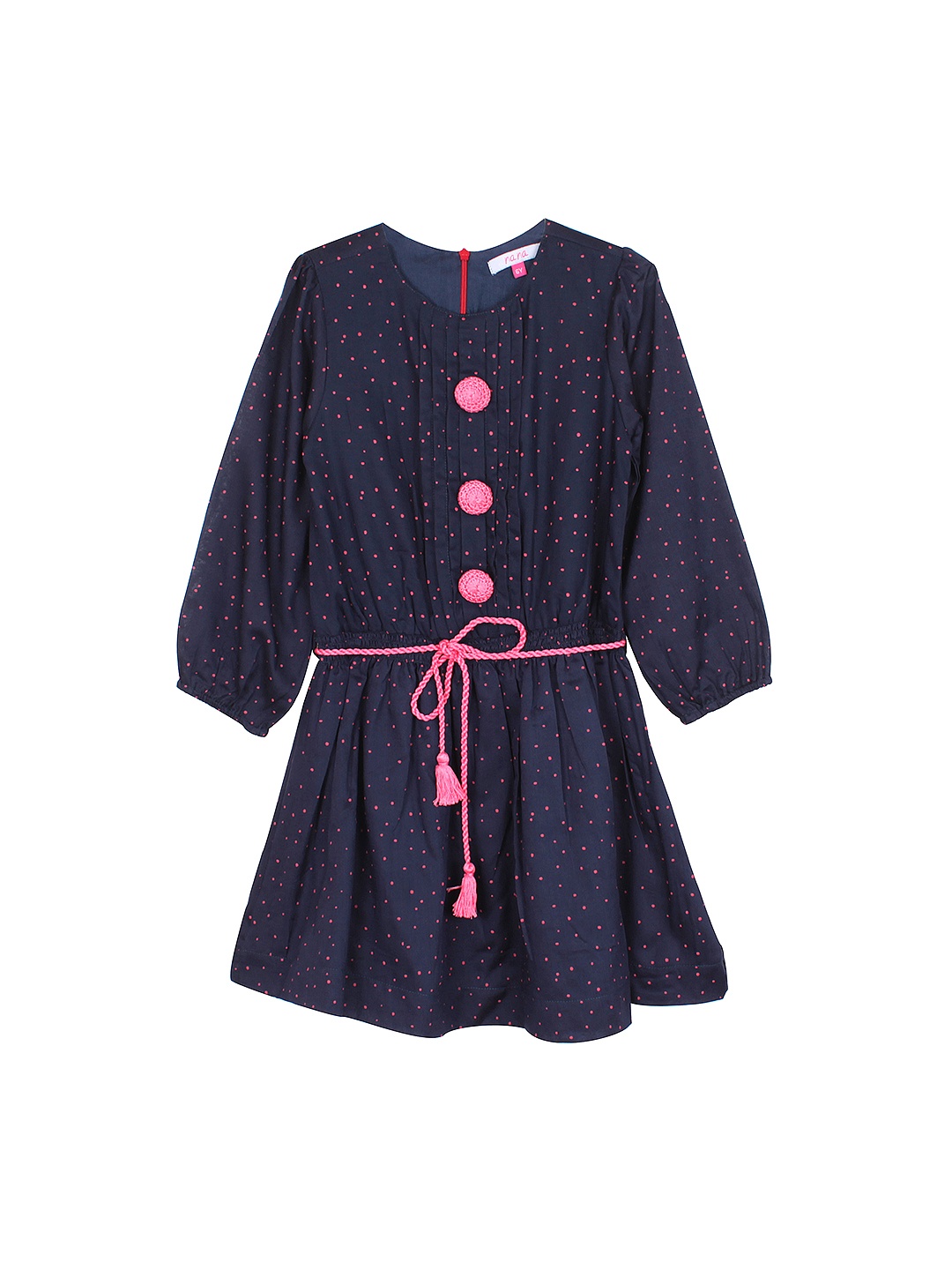 

My Little Lambs Girls Navy Printed Drop Waist Dress, Navy blue