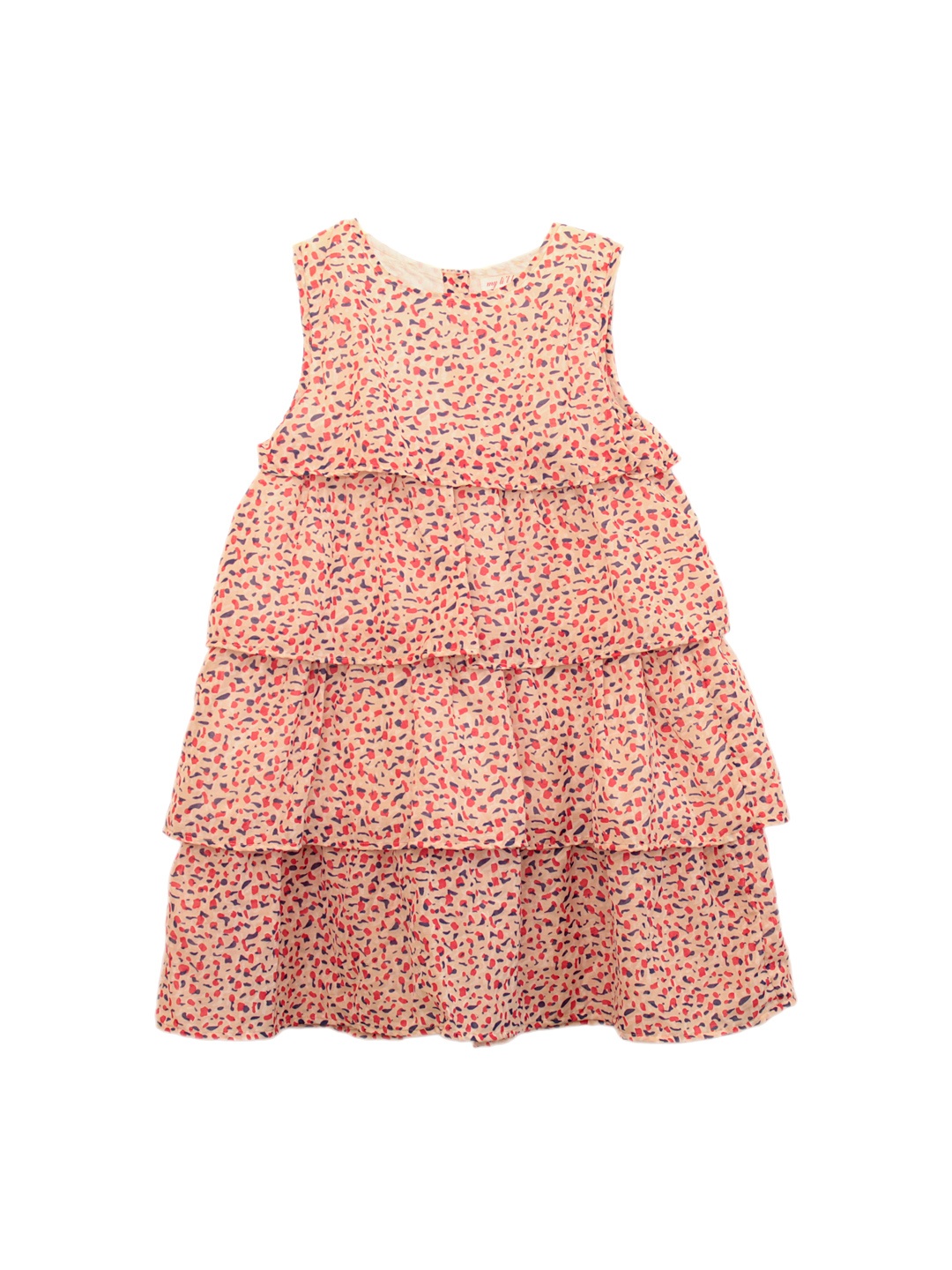 

My Little Lambs Girls Peach-Coloured Printed Layered Dress