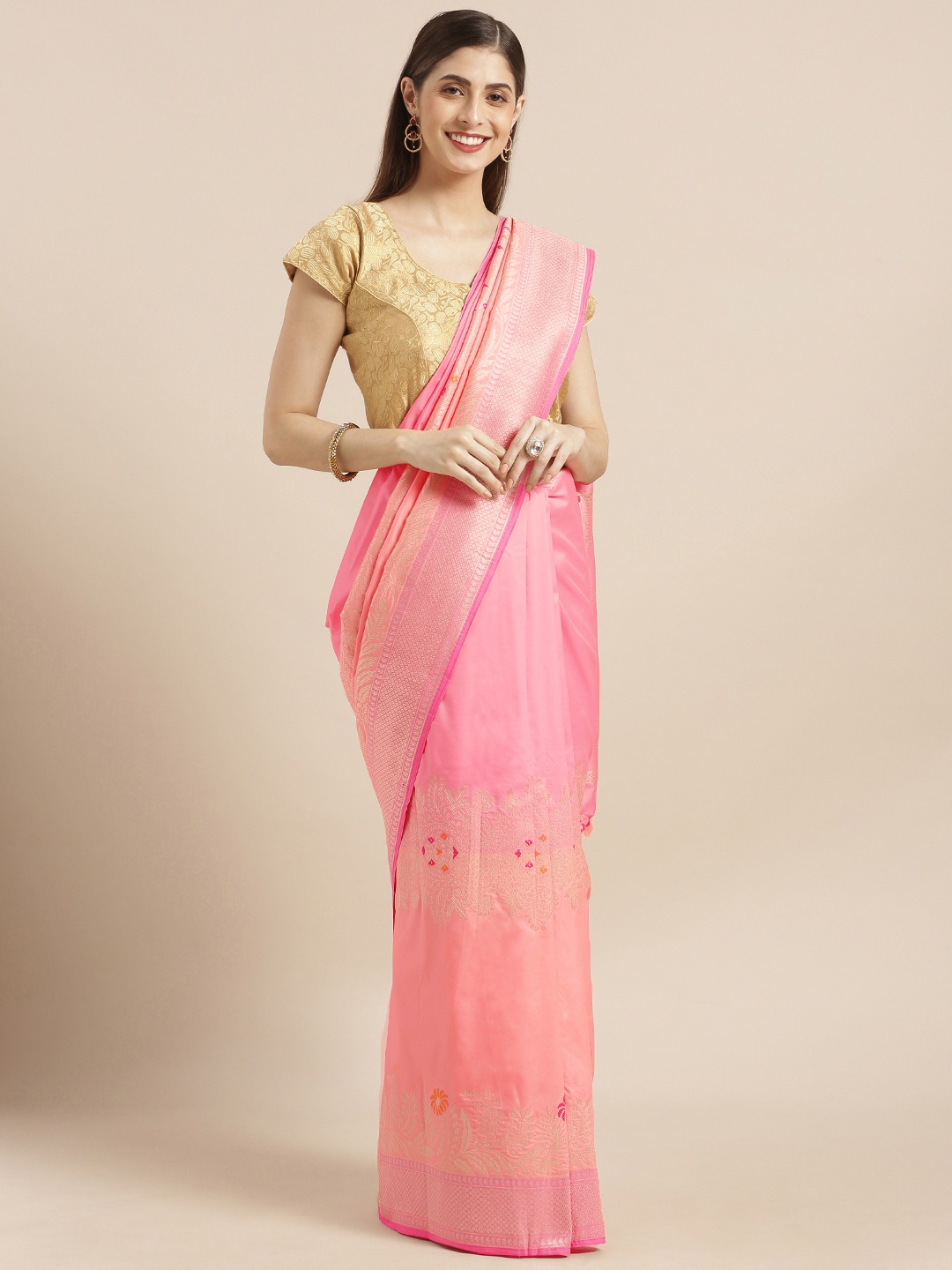 

Varkala Silk Sarees Pink & Peach-Coloured Silk Blend Woven Design Banarasi Saree