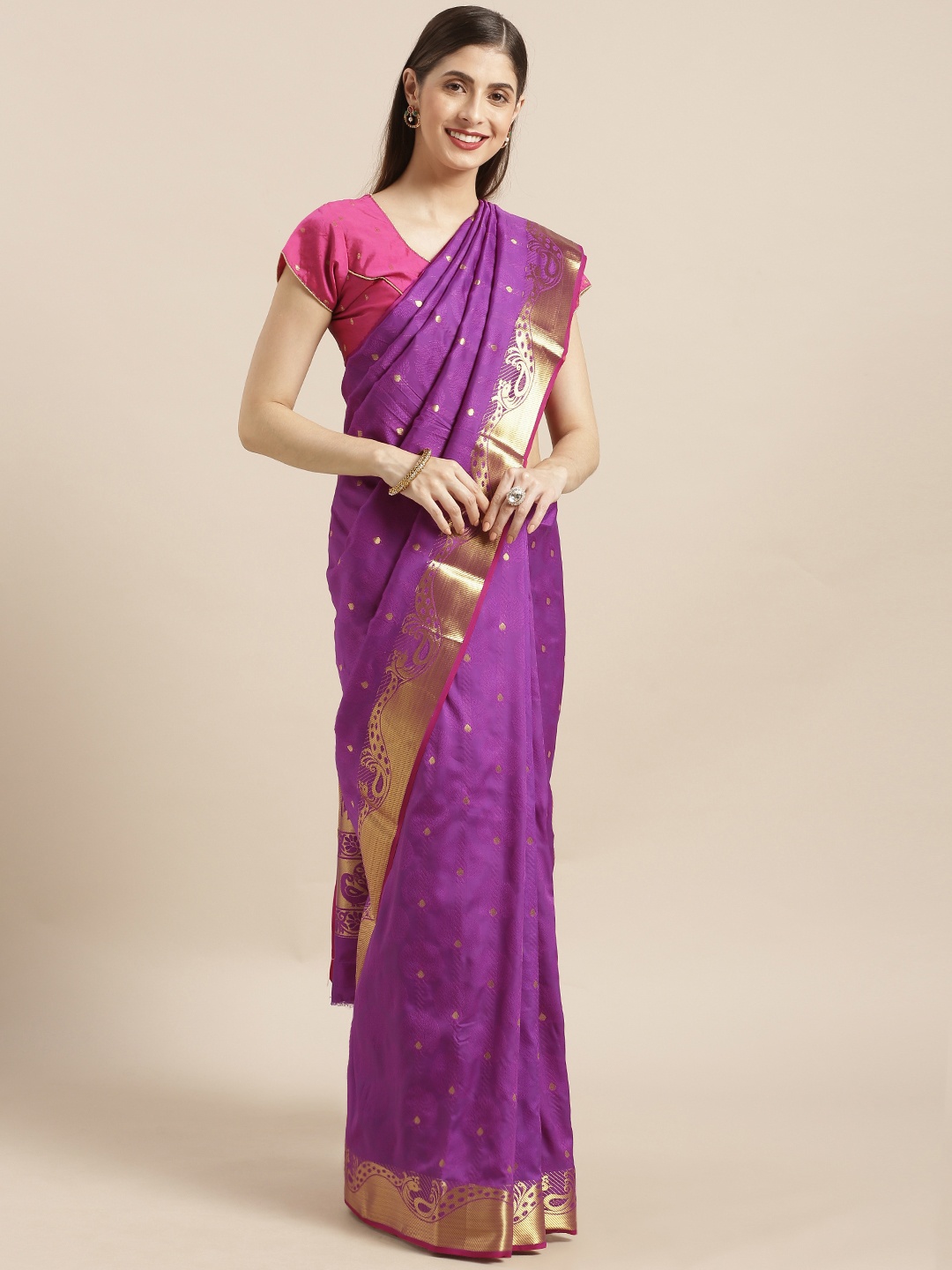 

Varkala Silk Sarees Purple Silk Blend Woven Design Paithani Saree