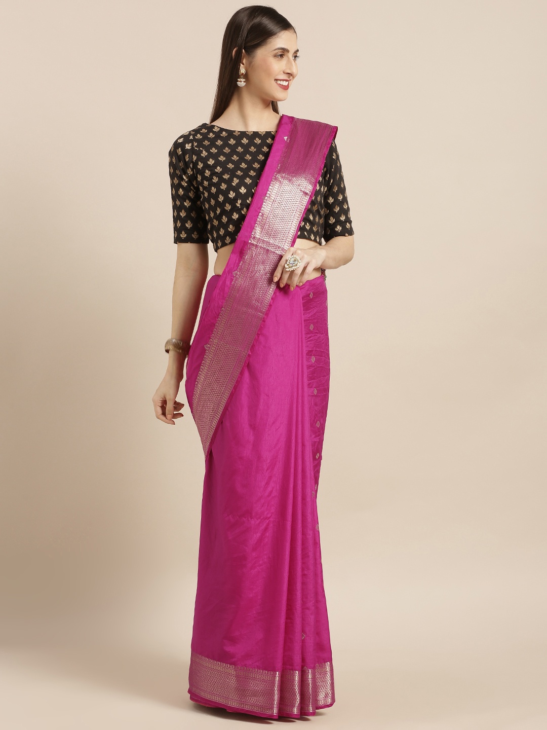 

Varkala Silk Sarees Magenta Silk Blend Woven Design Paithani Saree