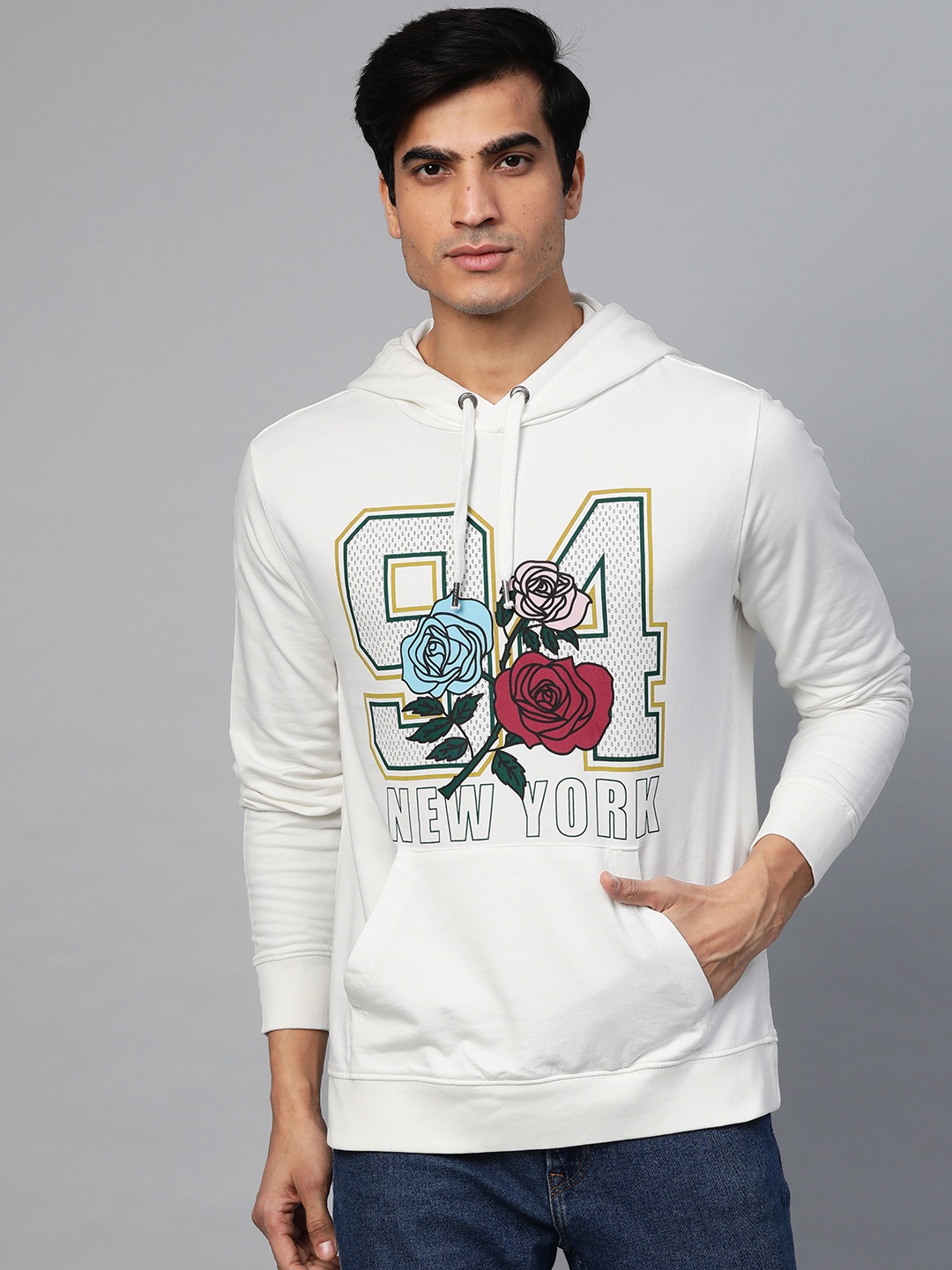 

Aeropostale Men Off-White Printed Hooded Sweatshirt