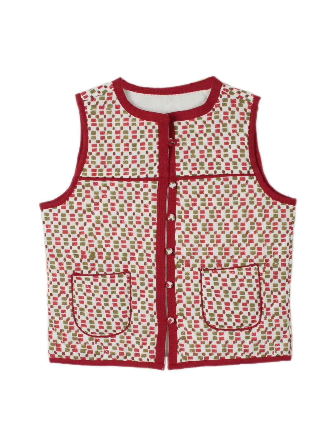 

My Little Lambs Unisex Red Printed Quilted Sleeveless Jacket