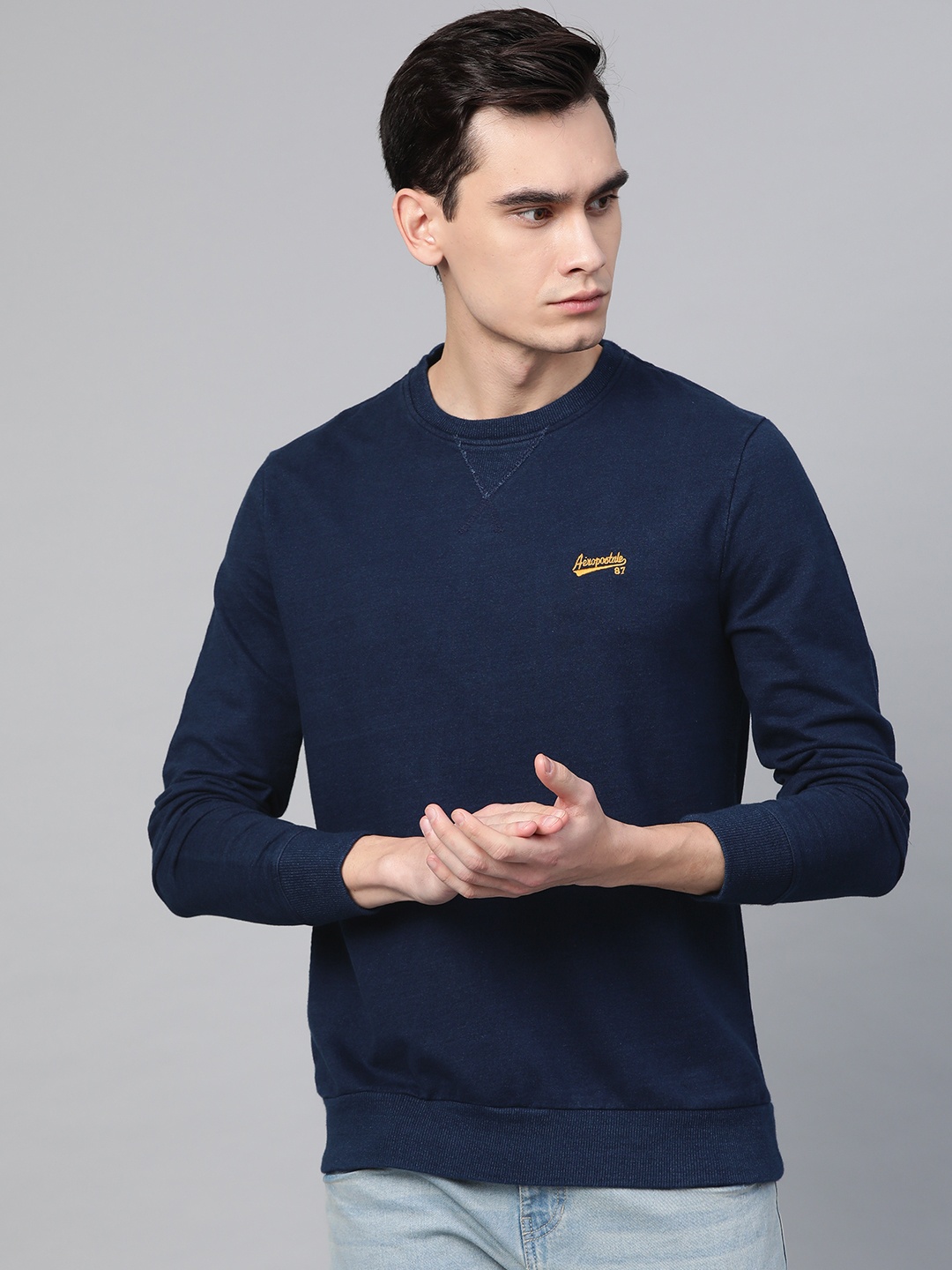 

Aeropostale Men Navy Blue Solid Sweatshirt