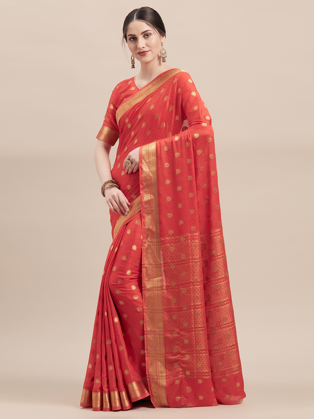 

Shaily Red Woven Design Silk Blend Saree