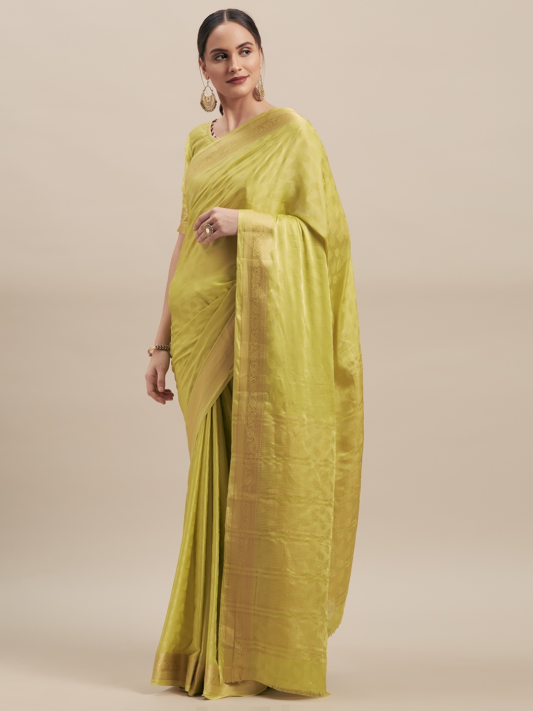 

Shaily Lime Green Woven Design Silk Blend Saree