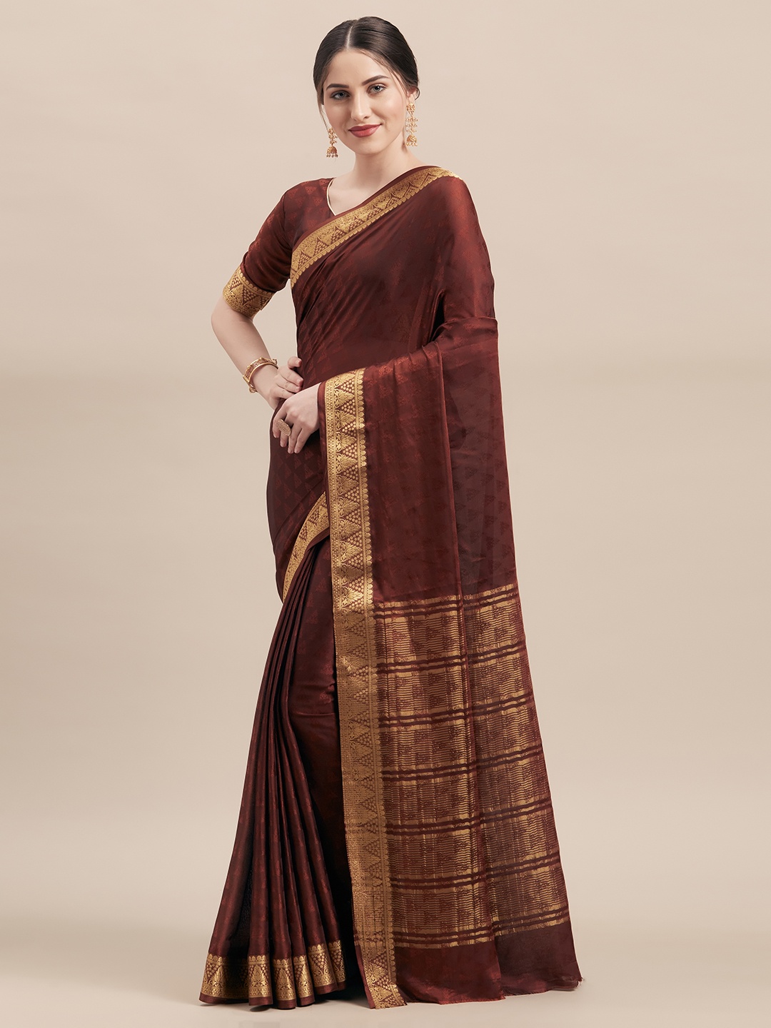 

Shaily Brown & Golden Silk Blend Woven Design Saree