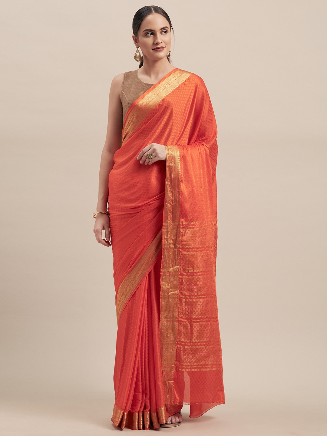

Shaily Orange Woven Design Silk Blend Saree
