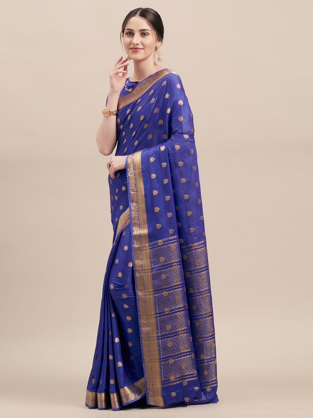 Shaily Blue & Golden Silk Blend Woven Design Saree