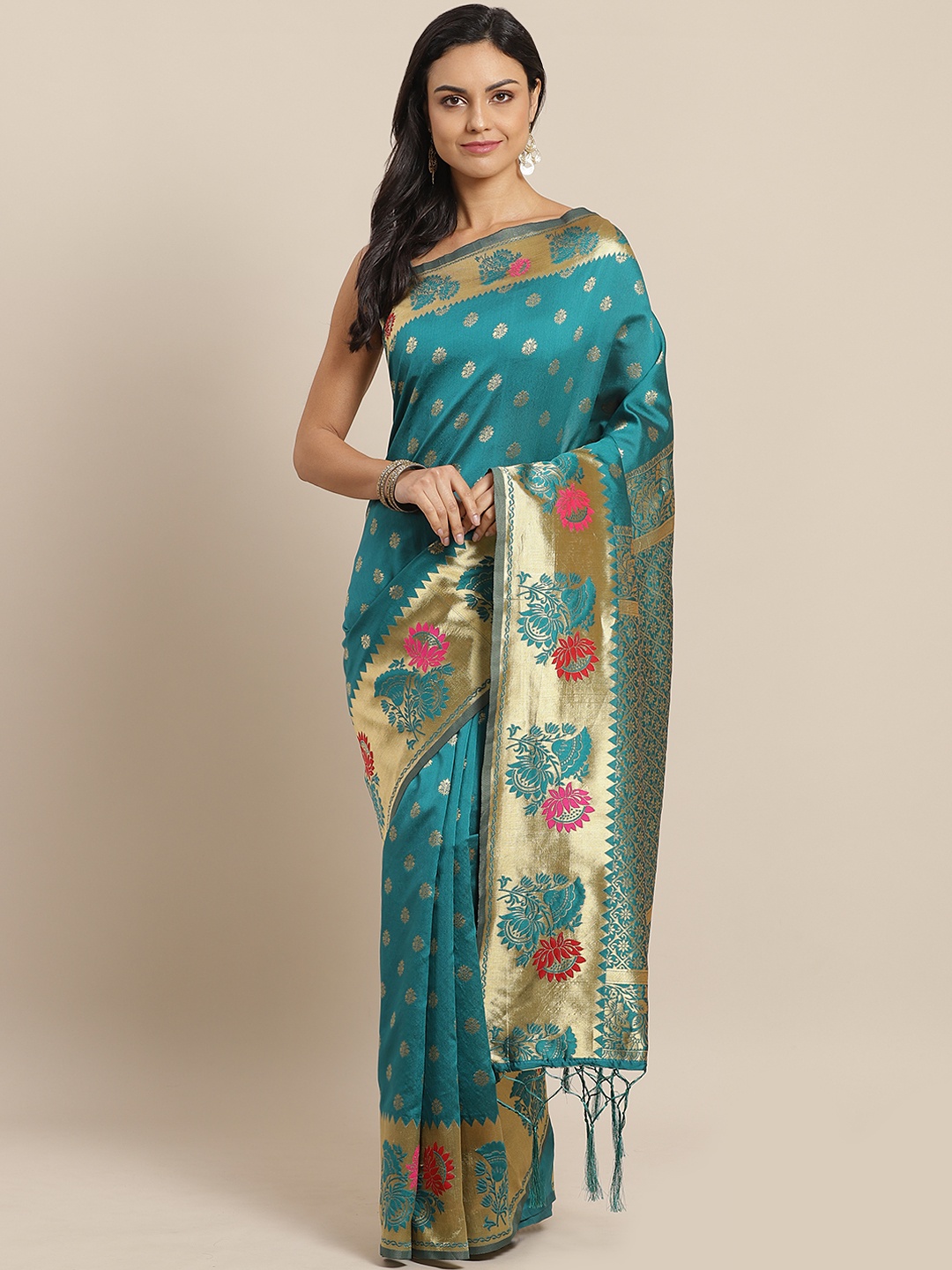

Saree mall Green & Golden Woven Design Banarasi Saree