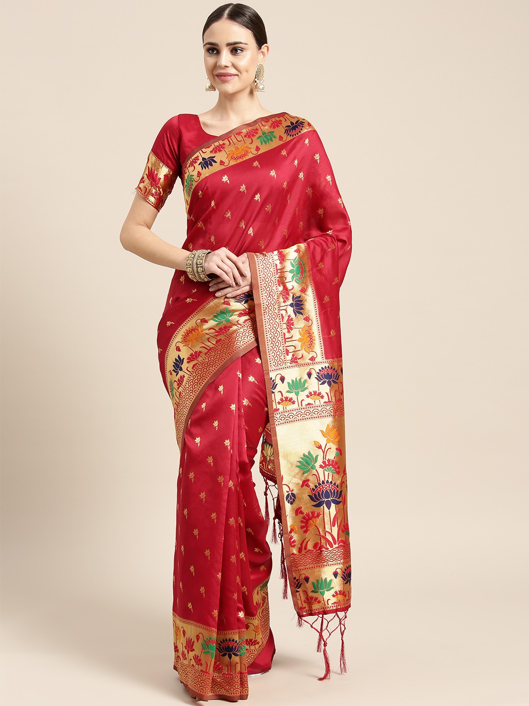 

Saree mall Maroon & Golden Woven Design Banarasi Saree