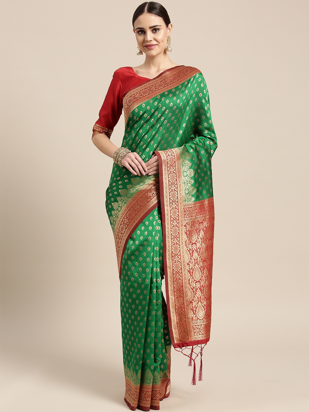 

Saree mall Green & Golden Woven Design Banarasi Saree