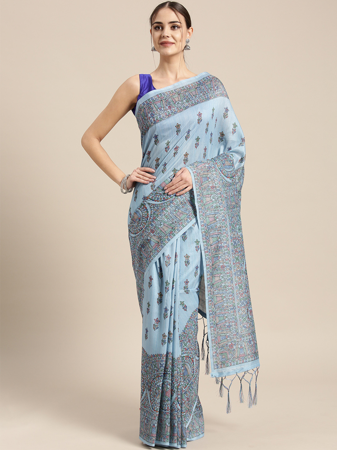 

Saree mall Blue Printed Saree