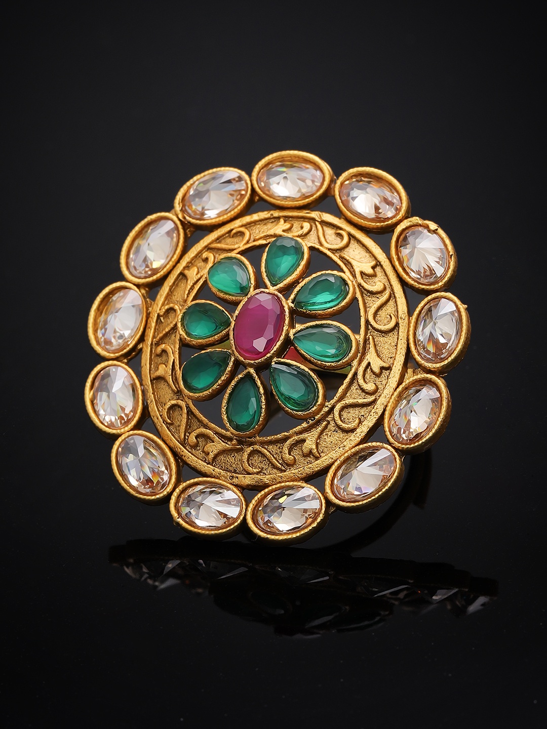 

Rubans Women Gold-Plated & Kundan Studded Statement Finger Ring