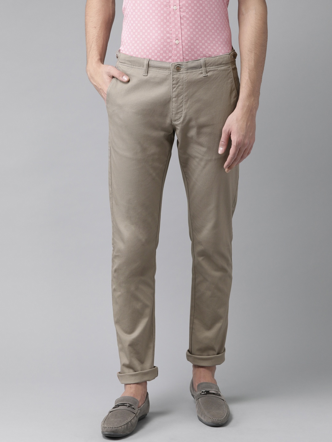 

Blackberrys Men Grey Sharp Regular Fit Self Design Chinos