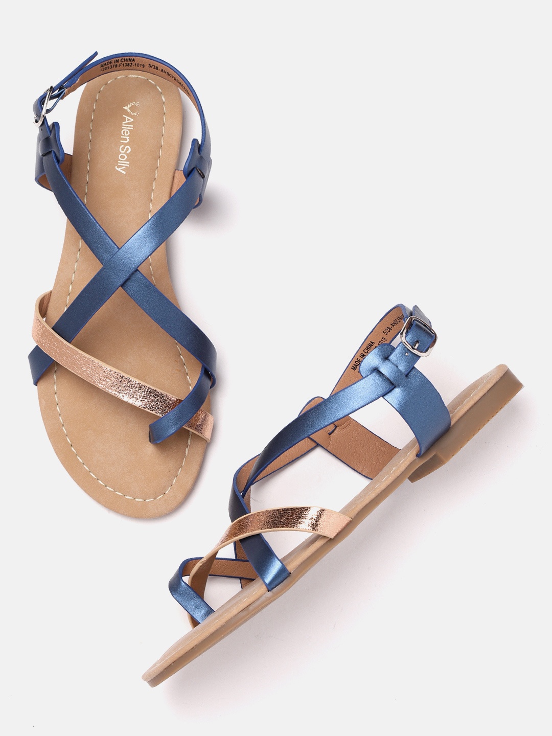 

Allen Solly Women Blue & Rose Gold-Toned Colourblocked One Toe Flats